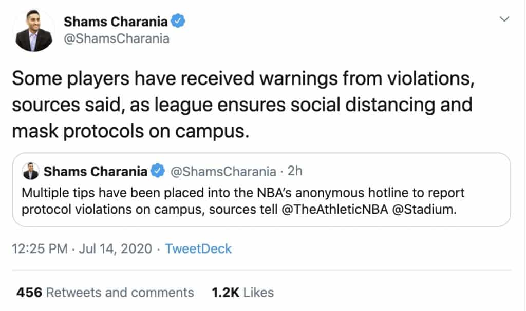Apparently, there's no "bro code" going on in the NBA bubble in Orlando, as players are already snitching on each other for breaking rules. 