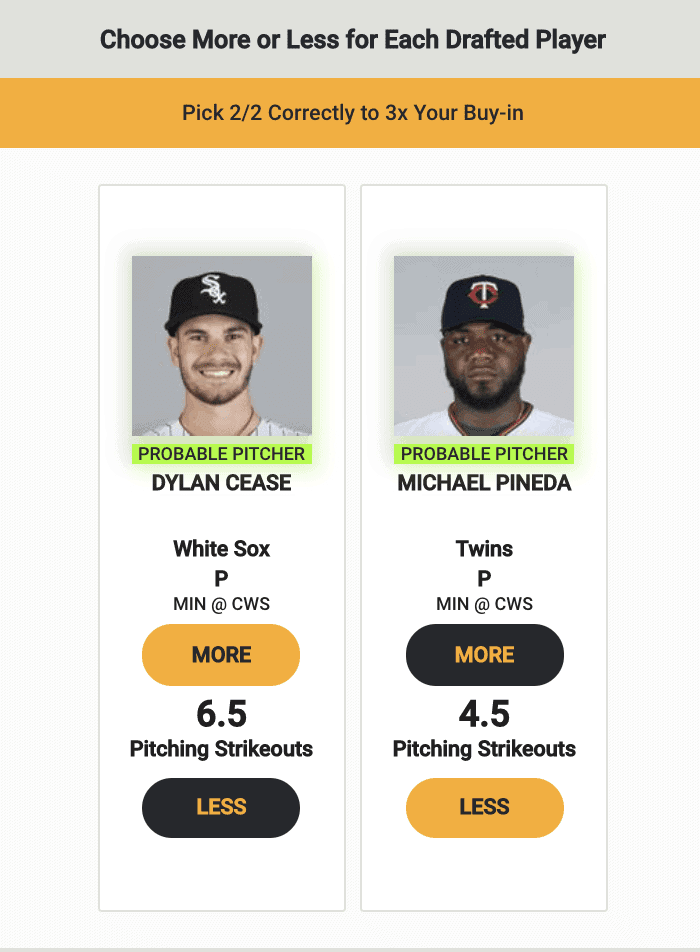 Free expert MLB player prop betting picks fantasy baseball Monkey Knife Fight White Sox Twins odds vegas best bets today strikeouts